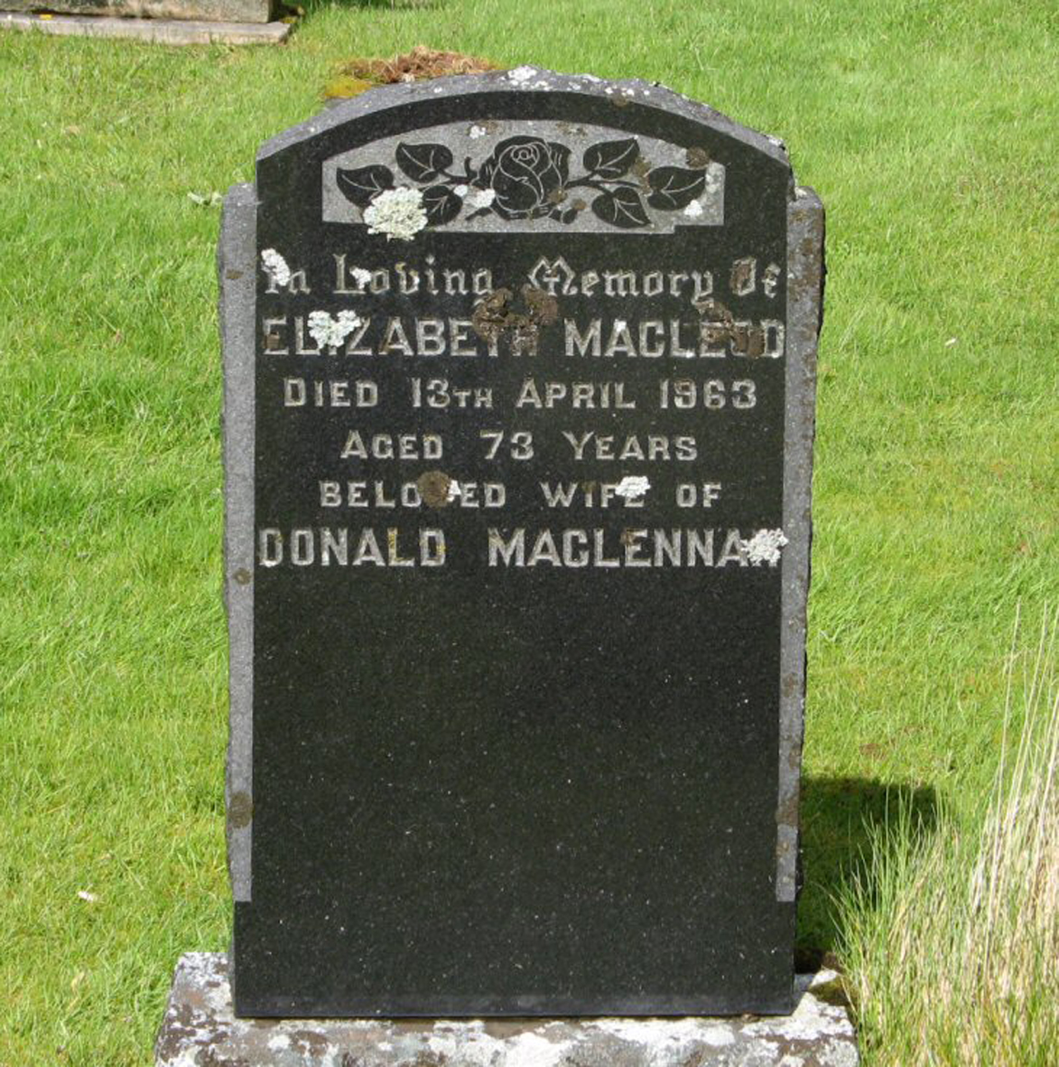 Photo of headstones/Elizabeth MacLeod (MacLennan) died 1963 MI Poolewe Londubh Burial Ground
